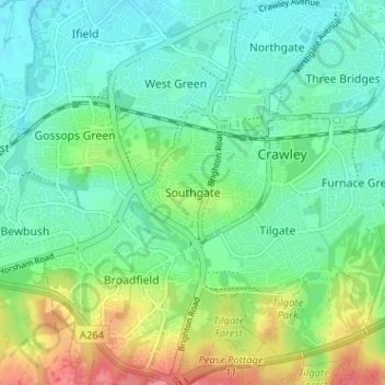 Southgate topographic map, elevation, terrain