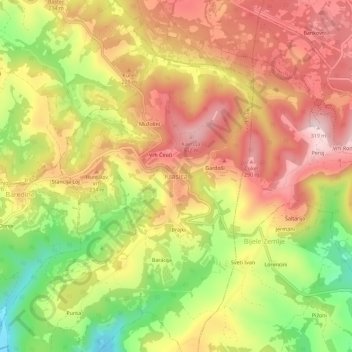 Krasica topographic map, elevation, terrain