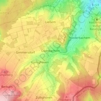 Oberbachem topographic map, elevation, terrain