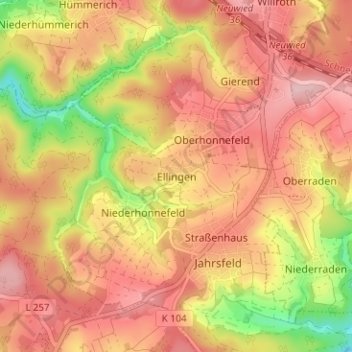 Ellingen topographic map, elevation, terrain