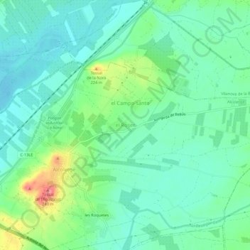 el Roser topographic map, elevation, terrain