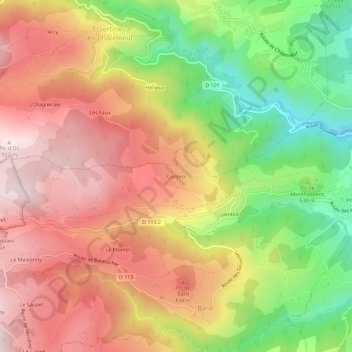 Contéol topographic map, elevation, terrain