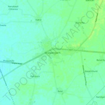 Bhawanigarh topographic map, elevation, terrain