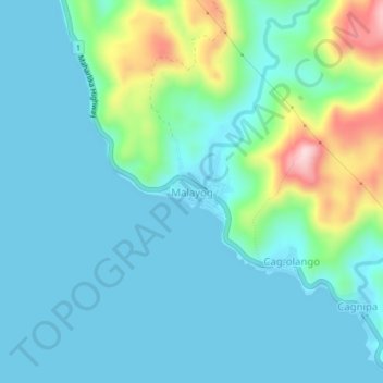 Malayog topographic map, elevation, terrain
