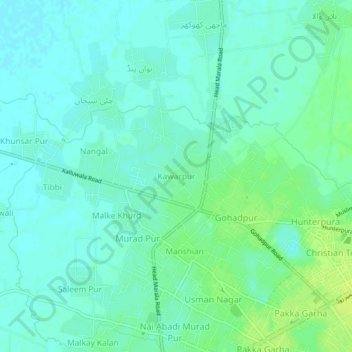 Kawarpur topographic map, elevation, terrain