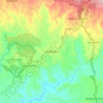 Waluran topographic map, elevation, terrain