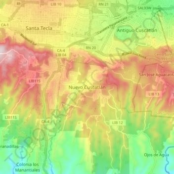 Nuevo Cuscatlán topographic map, elevation, terrain