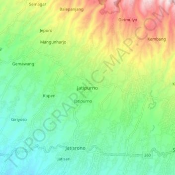 Jatipurno topographic map, elevation, terrain