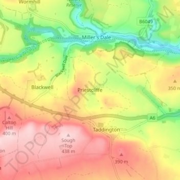 Priestcliffe topographic map, elevation, terrain