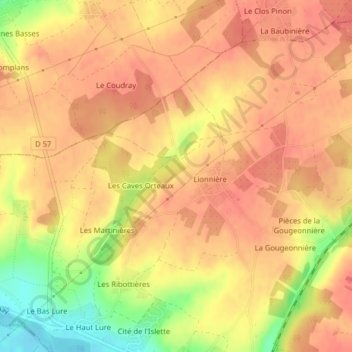Les Chauvelles topographic map, elevation, terrain