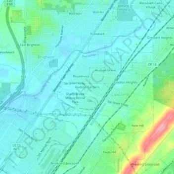 Hudson Gardens topographic map, elevation, terrain