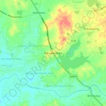 Nikaweratiya topographic map, elevation, terrain