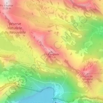 Pic d'Anglade topographic map, elevation, terrain