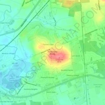 Washington Woods topographic map, elevation, terrain