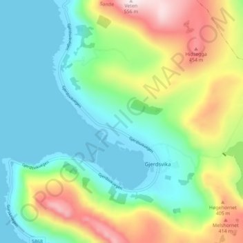 Gjerde topographic map, elevation, terrain