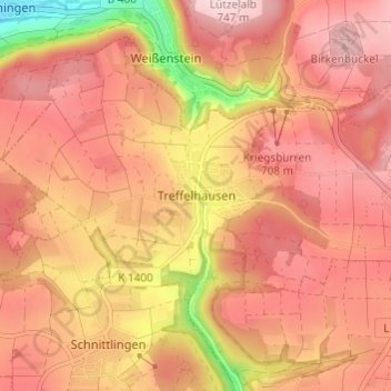 Treffelhausen topographic map, elevation, terrain