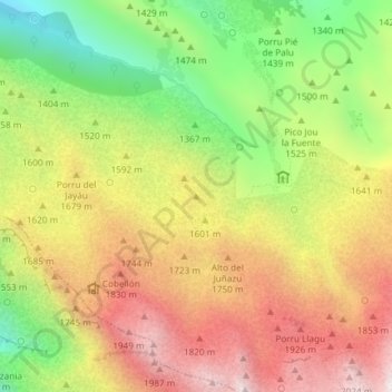 Porru la Canga topographic map, elevation, terrain