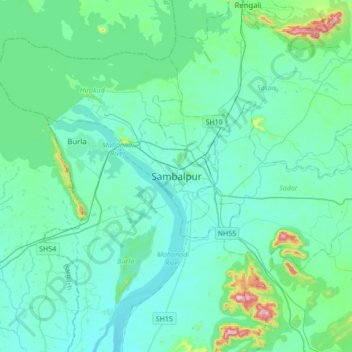 Sambalpur topographic map, elevation, terrain