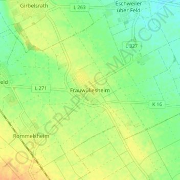 Frauwüllesheim topographic map, elevation, terrain