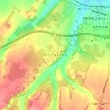 Painter's Forstal topographic map, elevation, terrain