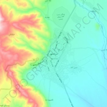 Piranshahr topographic map, elevation, terrain