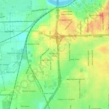 Washington Park topographic map, elevation, terrain