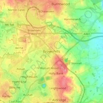 Brownhills topographic map, elevation, terrain