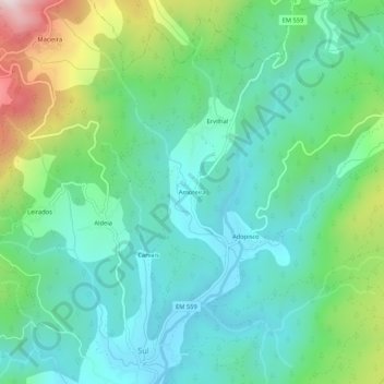 Amoreira topographic map, elevation, terrain