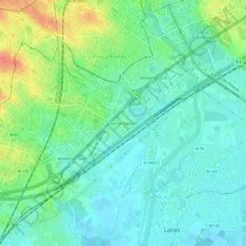 Mas de Saporta topographic map, elevation, terrain