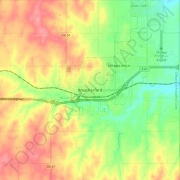 Weatherford topographic map, elevation, terrain