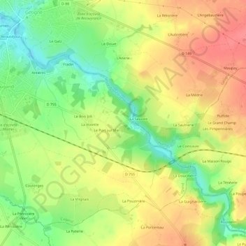Hucheloup topographic map, elevation, terrain