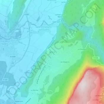 Berland topographic map, elevation, terrain