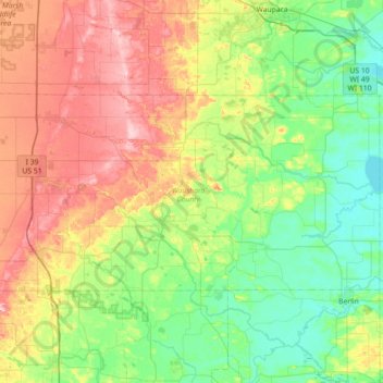 Waushara County topographic map, elevation, terrain