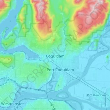 Coquitlam topographic map, elevation, terrain