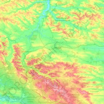 Zamość County topographic map, elevation, terrain