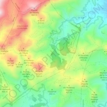 Segart topographic map, elevation, terrain