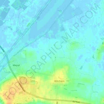 Witcham topographic map, elevation, terrain