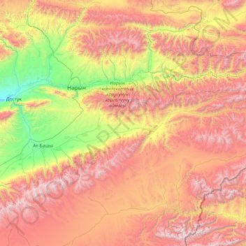 At-Bashi River topographic map, elevation, terrain