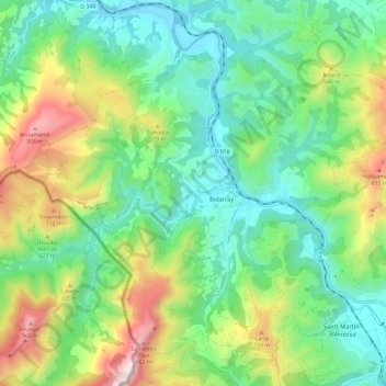 Bidarray topographic map, elevation, terrain