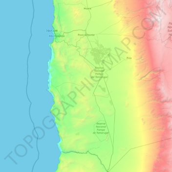 Pozo Almonte topographic map, elevation, terrain