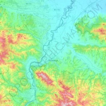 Loznica City topographic map, elevation, terrain