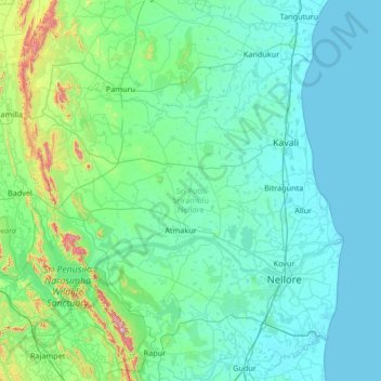 Sri Potti Sriramulu Nellore topographic map, elevation, terrain