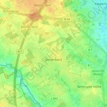 Gievenbeck topographic map, elevation, terrain
