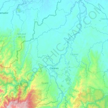 Cáceres topographic map, elevation, terrain