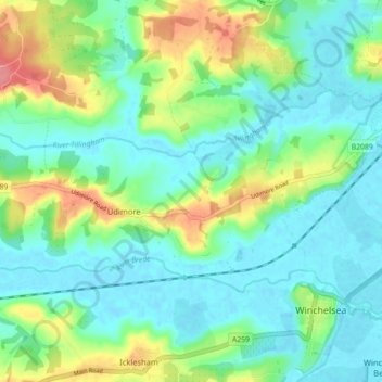 Udimore topographic map, elevation, terrain