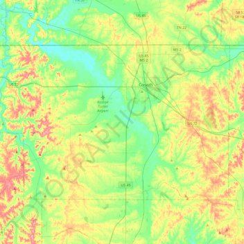 Alcorn County topographic map, elevation, terrain