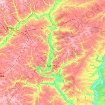 Zadonsky District topographic map, elevation, terrain