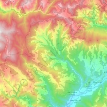 Montferrer i Castellbò topographic map, elevation, terrain