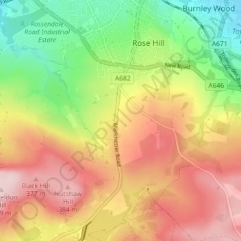 Habergham Eaves topographic map, elevation, terrain