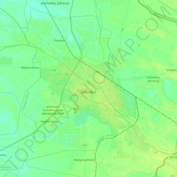 Dashoguz City topographic map, elevation, terrain